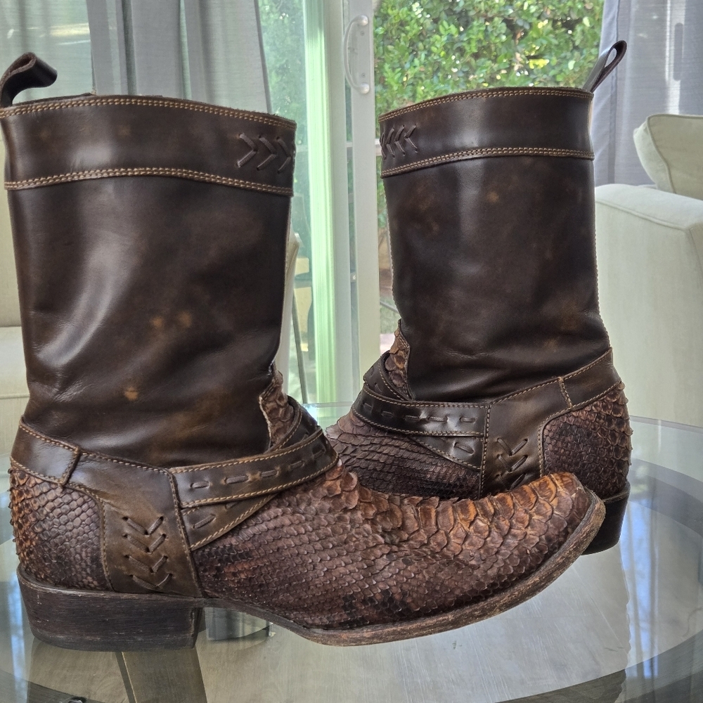 Cuadra Brown Exotic Python Leather Side Zip Ankle… - image 4